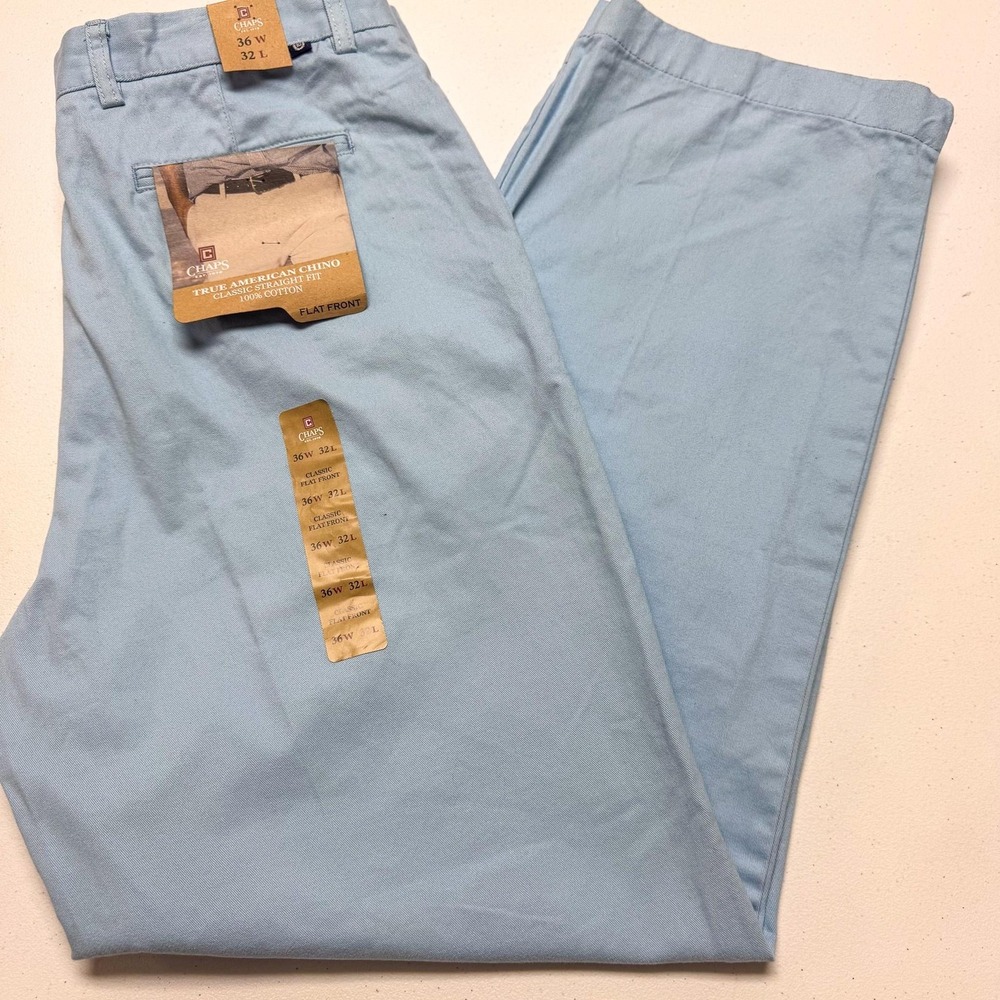Chaps Chino Pants‎ Mens 36x32 Blue True American Straight Fit Flat Front 91101R